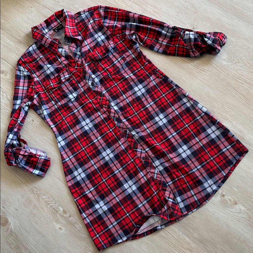 Plaid Button-Up Shirt Dress